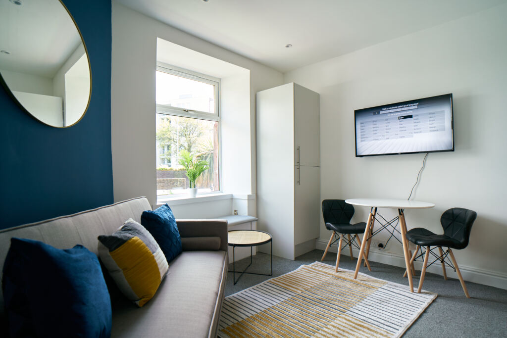 Modern living room in monthly rental apartment Dumbarton